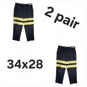 2-Pack Cintas Navy Blue 59945-20 Hi-Vis Reflective Work Pants 34x28 Comfort Flex